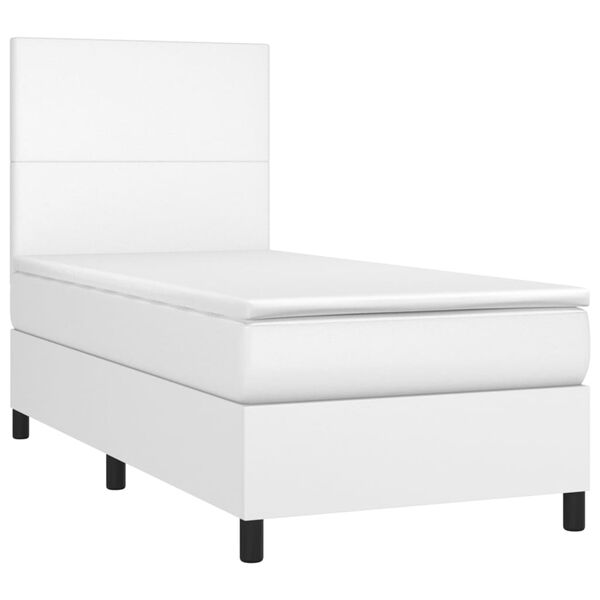 vidaXL Cama com molas/colch&atilde;o 90x200 cm couro artificial branco