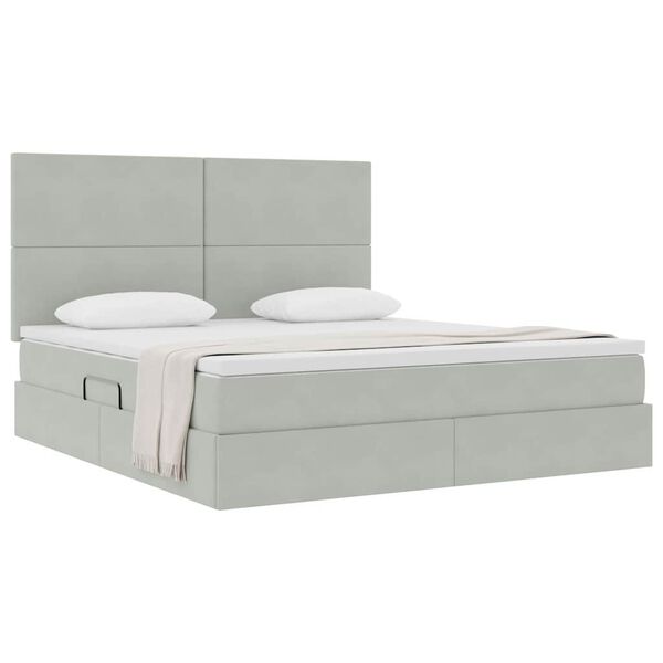 vidaXL Cama com arruma&ccedil;&atilde;o e colch&atilde;o Cinzento-claro 180 x 200 cm Veludo