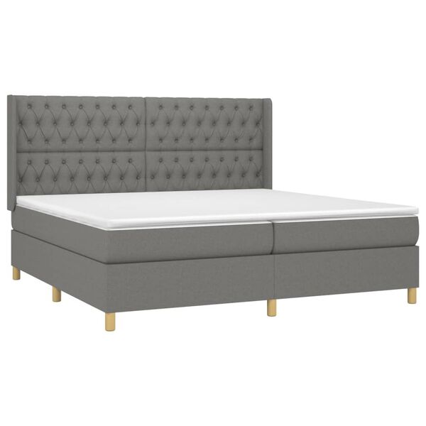 vidaXL Cama box spring c/ colch&atilde;o e LED 200x200 cm tecido cinza-escuro