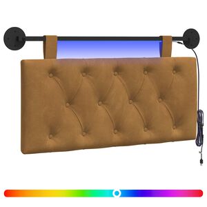 vidaXL Cabeceira suspensa Com luz LED Castanho Veludo