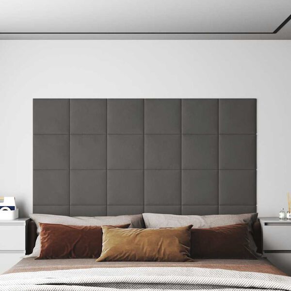 vidaXL Painel de parede 12 pcs 30x30 cm veludo 1,08 m&sup2; cinza-escuro