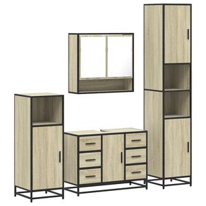 vidaXL 4 pcs conj. m&oacute;veis casa banho derivados madeira carvalho sonoma