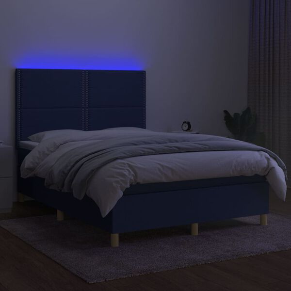 vidaXL Cama box spring c/ colch&atilde;o e LED 140x190 cm tecido azul