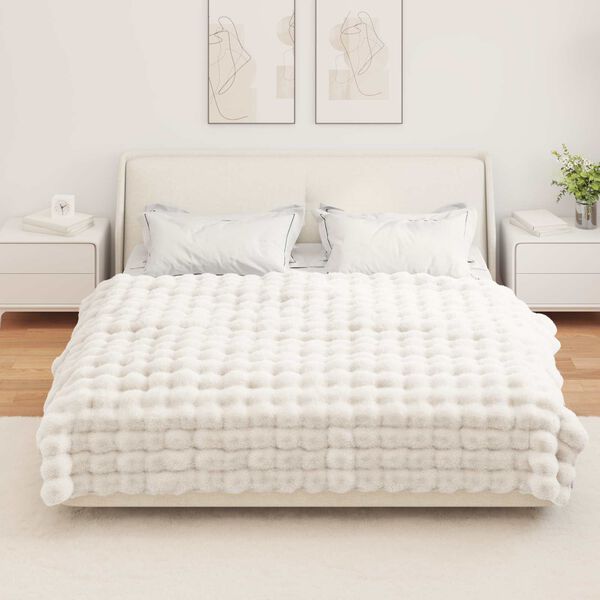 vidaXL Cobertor de Peles de Coelho Branco 150 x 220 cm Poli&eacute;ster