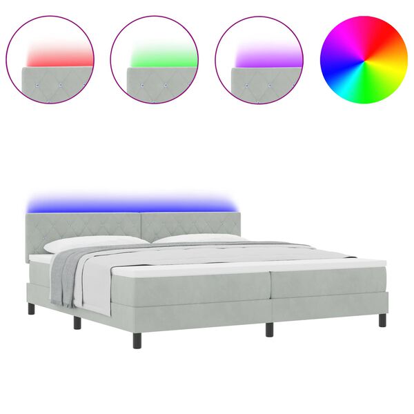 vidaXL Cama Box Spring LED Cinzento-claro 200 x 200 cm Veludo