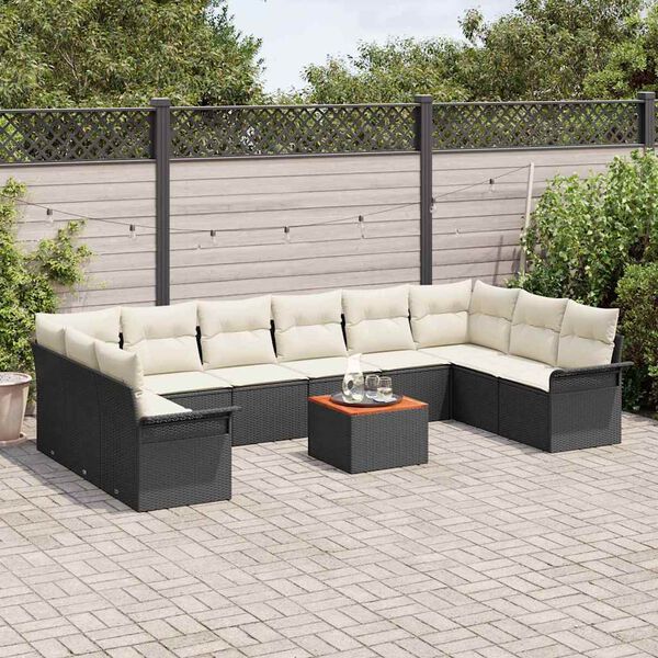 vidaXL Conjunto de Sofá de Jardim com almofada 11 pcs Preto vime PE