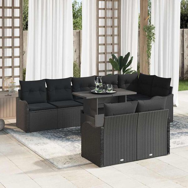 vidaXL Conjunto de lounge com almofada 9 pcs Preto Rattan Sint&eacute;tico