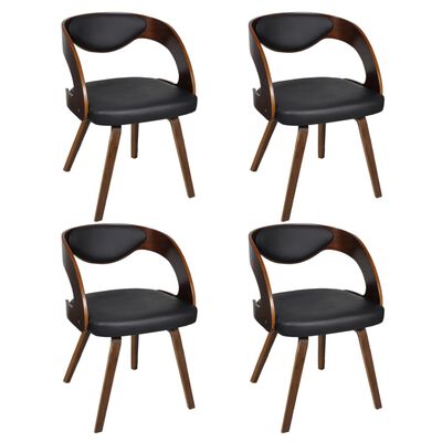 vidaXL Cadeiras jantar 4pcs madeira curvada couro artificial castanho