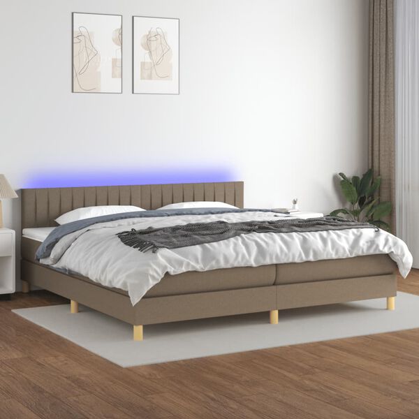 vidaXL Cama box spring colch&atilde;o/LED 200x200cm tecido cinza-acastanhado