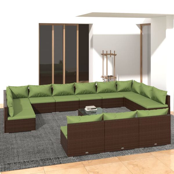 vidaXL 14 pcs conjunto lounge de jardim c/ almofad&otilde;es vime PE castanho