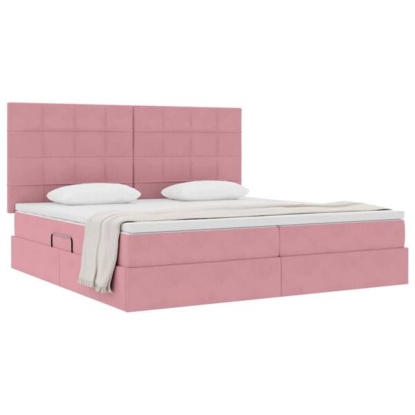 vidaXL Cama com arruma&ccedil;&atilde;o e colch&atilde;o Rosa 200 x 200 cm Veludo
