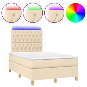 vidaXL Cama box spring c/ colch&atilde;o e LED 120x200 cm tecido cor creme