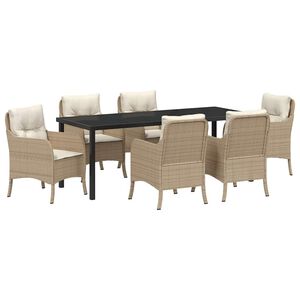 vidaXL Conjunto de Jantar para Jardim com almofada 7 pcs Bege vime PE