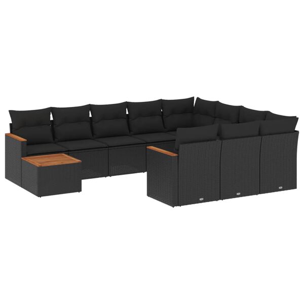 vidaXL 11 pcs conjunto sof&aacute;s de jardim c/ almofad&otilde;es vime PE preto