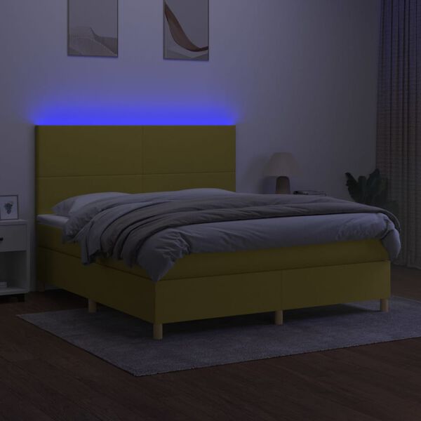 vidaXL Cama box spring c/ colch&atilde;o e LED 160x200 cm tecido verde
