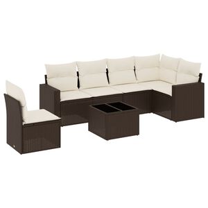 vidaXL 7 pcs conjunto de sof&aacute;s jardim c/ almofad&otilde;es vime PE castanho