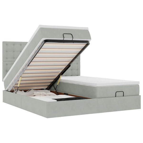 vidaXL Estrutura cama otomana colchões 200x200cm veludo cinzento claro
