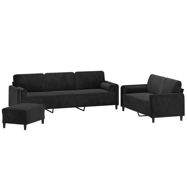vidaXL 3 pcs conjunto sof&aacute;s c/ almofadas/almofad&otilde;es veludo preto