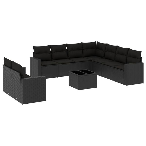 vidaXL 10 pcs conjunto sof&aacute;s de jardim c/ almofad&otilde;es vime PE preto