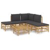 vidaXL 6 pcs conjunto lounge jardim bambu c/ almofad&otilde;es cinza-escuro