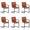 vidaXL Cadeiras de jantar cantilever 6 pcs couro genu&iacute;no castanho
