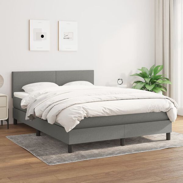 vidaXL Cama com molas/colch&atilde;o 140x200 cm tecido cinzento-escuro