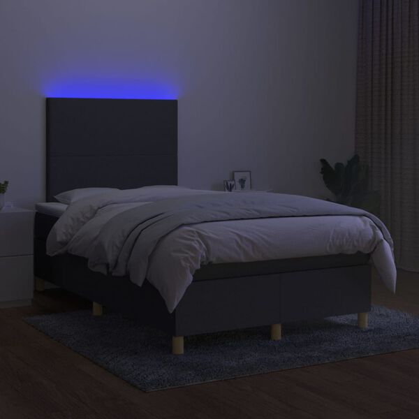 vidaXL Cama box spring c/ colch&atilde;o e LED 120x200 cm tecido cinza-escuro