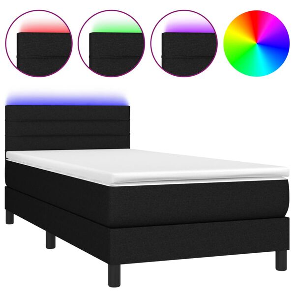 vidaXL Cama box spring c/ colch&atilde;o e LED 80x200 cm tecido preto