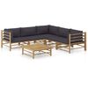 vidaXL 6 pcs conj. lounge jardim em bambu c/ almofad&otilde;es cinza-escuro