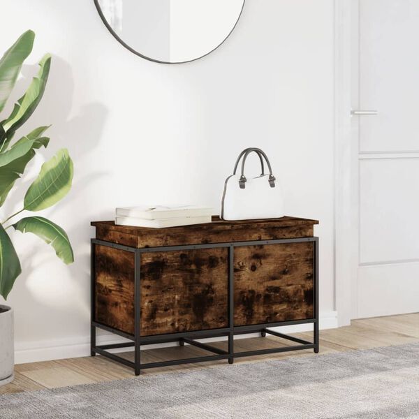 vidaXL Caixa de arrumação com tampa derivados madeira carvalho fumado