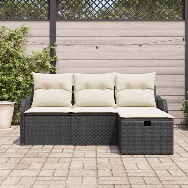 vidaXL Conjunto de Sof&aacute; de Jardim Manual 4 pcs Preto e Creme vime PE