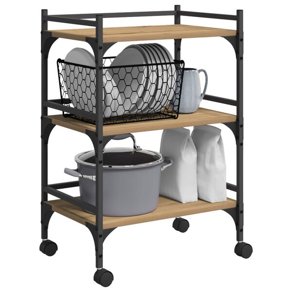 vidaXL Carrinho de Cozinha Carvalho Artesanal 50 x 35 x 75,5 cm