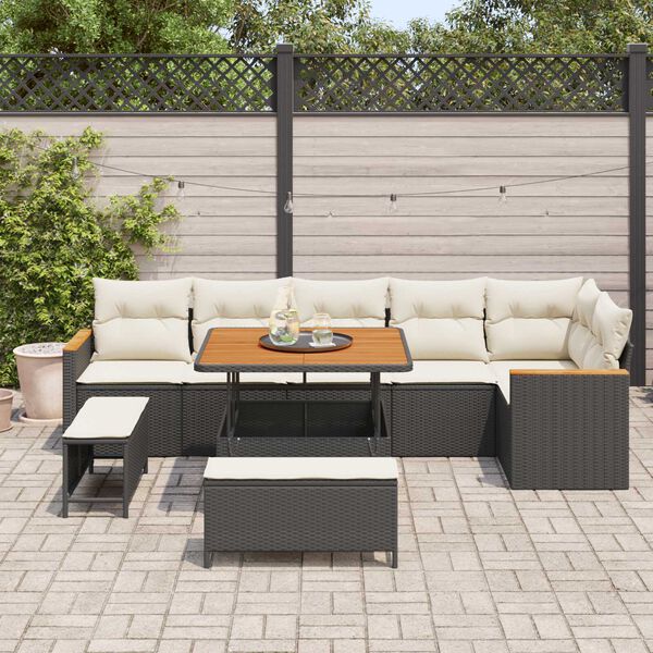 vidaXL Conjunto de Sof&aacute; de Jardim 9 pcs Preto Rattan Sint&eacute;tico