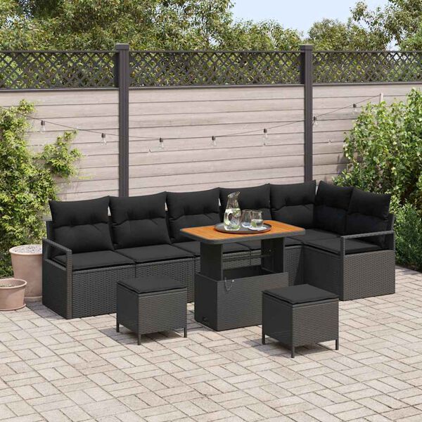 vidaXL Conjunto de Sof&aacute; de Jardim 9 pcs Preto Rattan Sint&eacute;tico