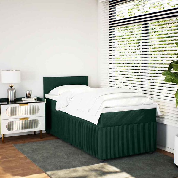vidaXL Cama com molas/colch&atilde;o 90x190 cm veludo verde-escuro
