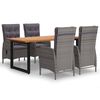 vidaXL 5 pcs conjunto jantar p/ jardim c/ almofad&otilde;es vime PE cinzento