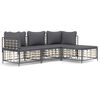 vidaXL 4 pcs conjunto lounge de jardim c/ almofad&otilde;es vime PE antracite