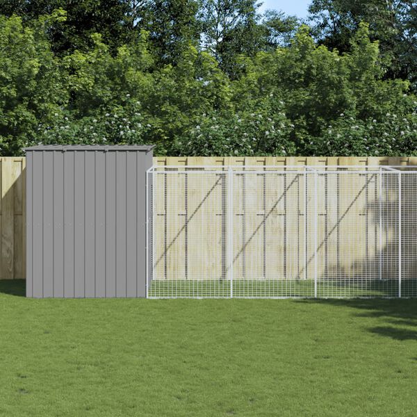 vidaXL Casota cães c/ parque 214x661x181 cm aço galvaniz. cinza-claro