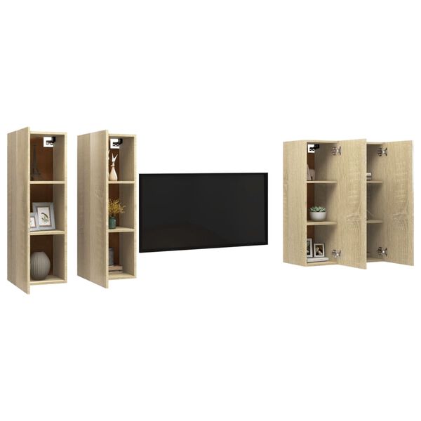 vidaXL Móveis de TV 4 pcs 30,5x30x90 cm contraplacado carvalho sonoma