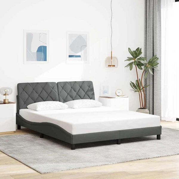 vidaXL Estrutura de cama sem colch&atilde;o 160x200 cm tecido cinzento-escuro