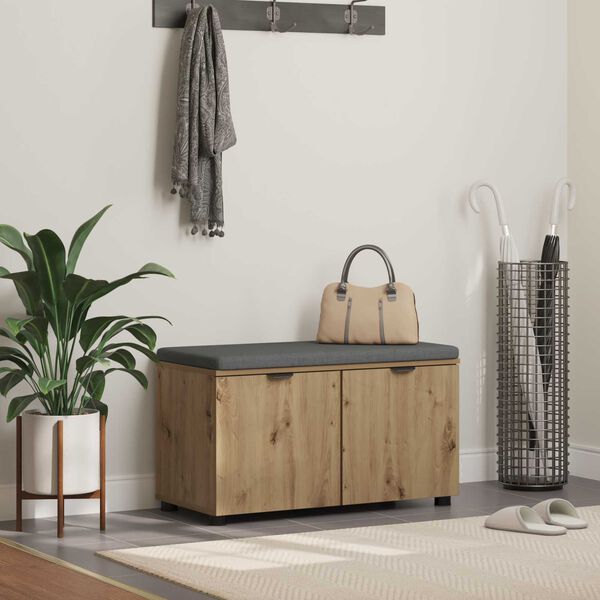 vidaXL Banco de Hall com almofada Carvalho Artesanal 80 x 46 x 46 cm