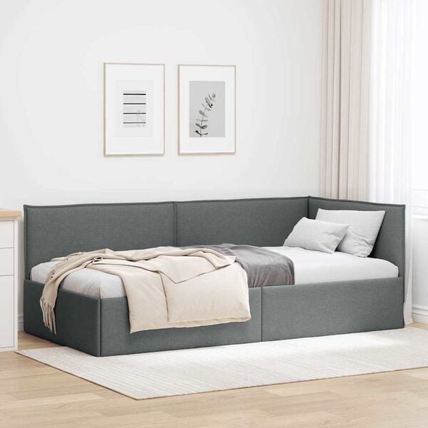 vidaXL Estrutura de Cama de Canto Cinza Escuro 100 x 200 cm Veludo