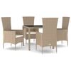 vidaXL 5 pcs conjunto de jantar p/ jardim com almofad&otilde;es vime PE bege