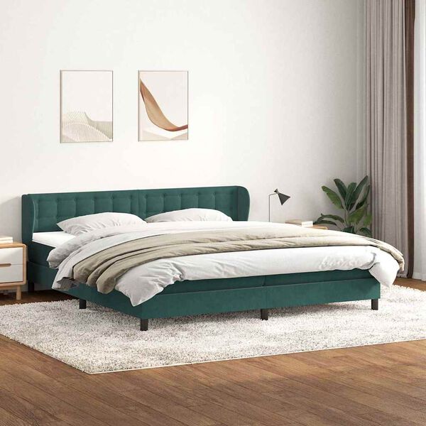 vidaXL Cama com molas colch&otilde;es 200x210 cm veludo verde-escuro
