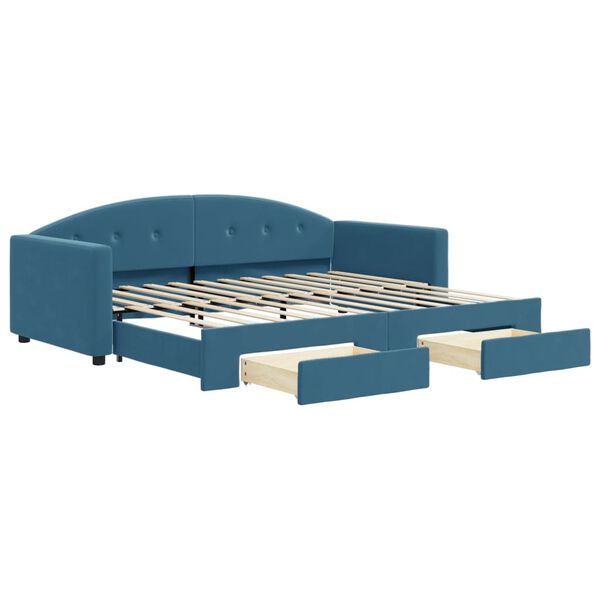 vidaXL Sof&aacute;-cama com gavet&atilde;o e gavetas 90x200 cm veludo azul