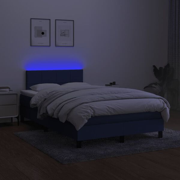 vidaXL Cama box spring c/ colch&atilde;o e LED 120x190 cm tecido azul