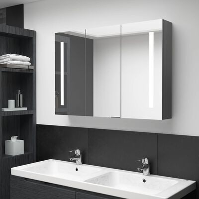 vidaXL Armário espelhado p/ casa de banho com LED 89x14x62 cm cinzento