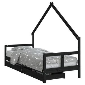 vidaXL Estrutura cama infantil c/ gavetas 80x200cm pinho maci&ccedil;o preto