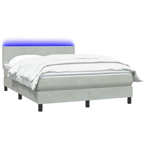 vidaXL Cama box spring c/ colch&atilde;o e LED 160x210 cm veludo cinzento-claro
