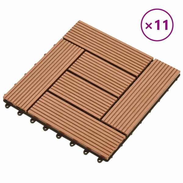 vidaXL Telha de Deck 11 pcs Castanho 30 x 30 cm WPC